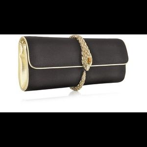 Roberto Cavalli Serpent Head Enamel Gold Tone Detailed Open Cuff Bracelet